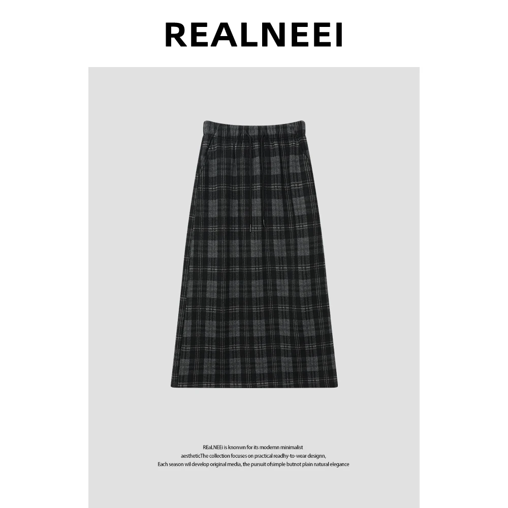【黑灰棋盘】“格子裙”高货松弛慵懒感百搭保暖混纺咩毛半身裙X5111