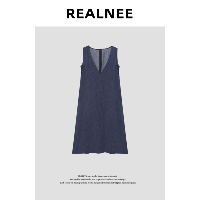 【暮夏丹宁】“亚麻+长绒棉”极简松弛无袖V领连衣裙RLMMT4LQ03686