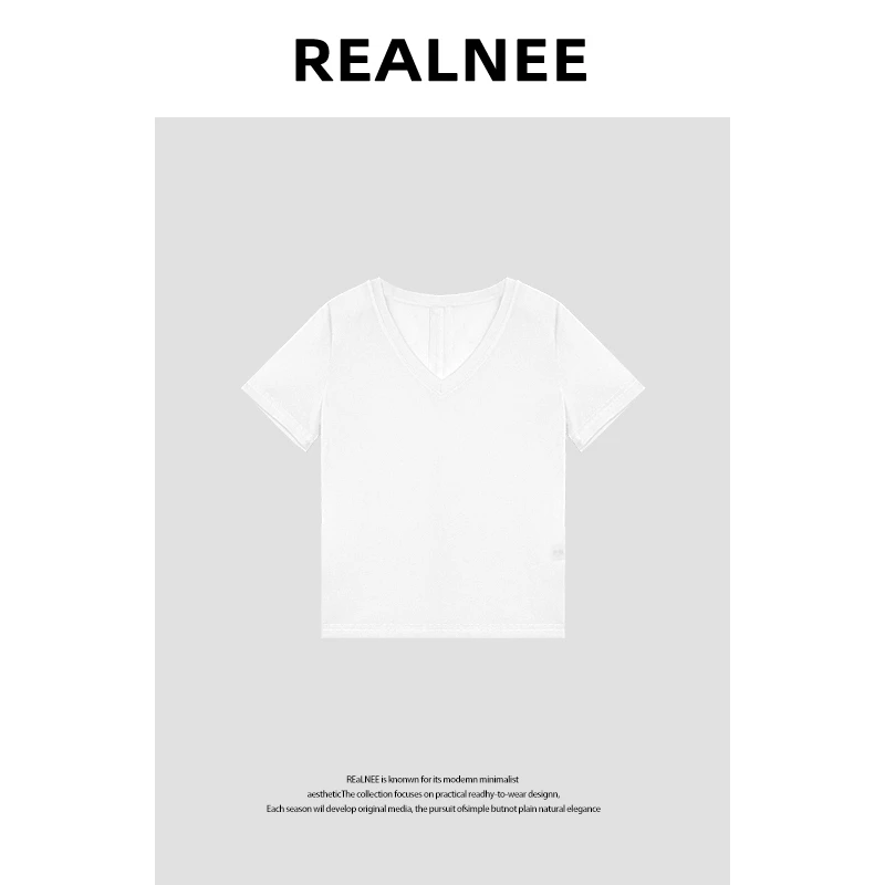 【皖白雪落】“莱赛尔天丝+羊毛”极简舒适V领短袖T恤RLMMY4TX04264