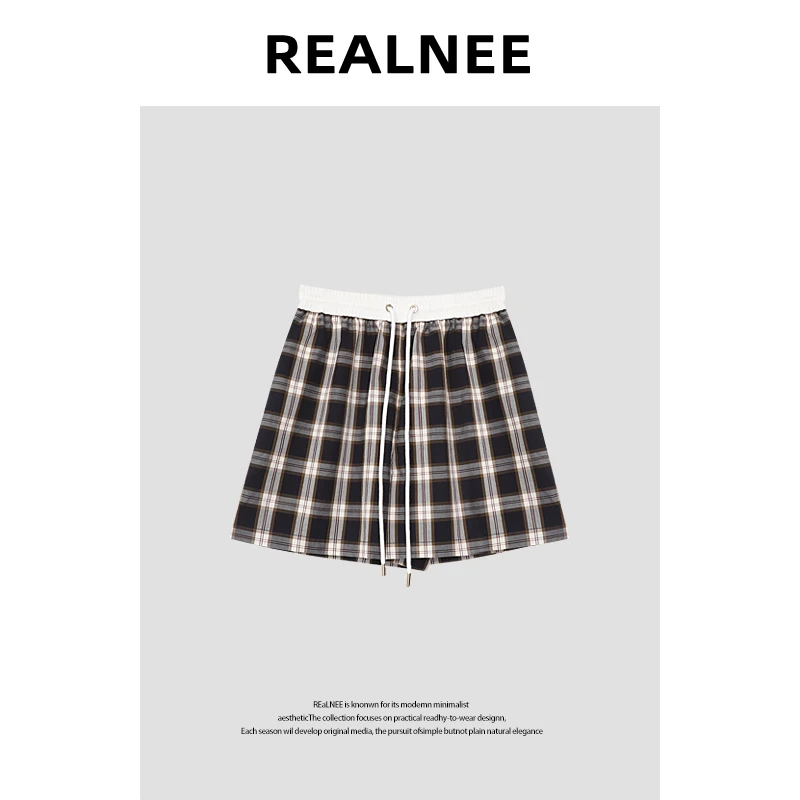 C家【留兰冰咖】“99棉”松紧腰休闲慵懒百搭格子短裤RLMMP4SH05093