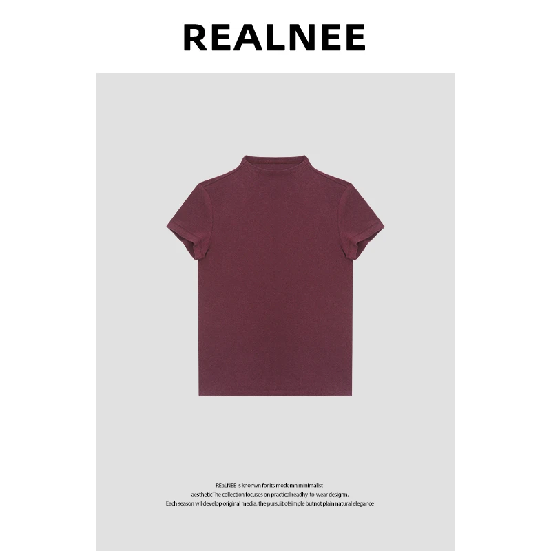 【紫气东来】“进口优质棉”高级舒适百搭半高领短袖T恤RLMMC4ZS08003