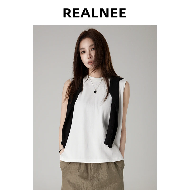 【清山白茶】“99进口棉”极简舒适休闲慵懒风无袖上衣RLMMT4SY03640