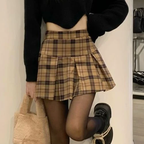 百褶裙学院新款格子高腰秋冬遮肚百搭短裙显瘦小个子半身裙裙子