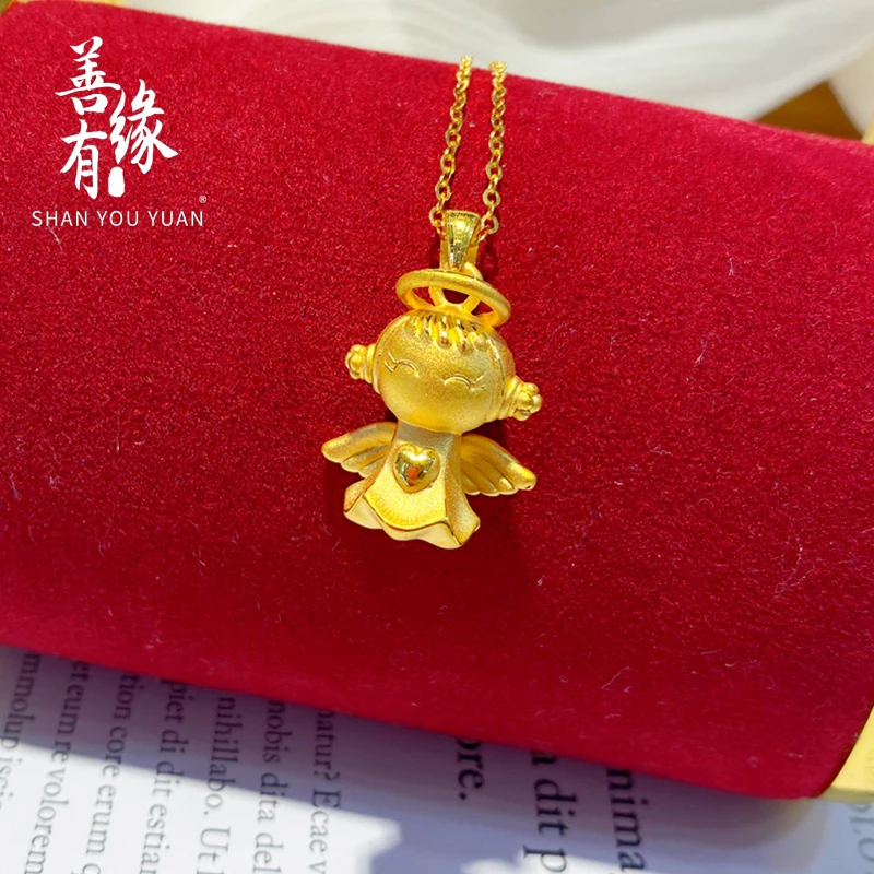 3D硬金天使福星宝宝黄金吊坠女 足金小天使挂坠送女友生日礼物