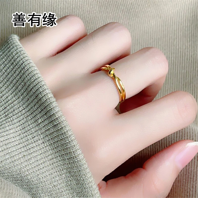 999足金打结戒指女 5G黄金缠绕戒子活口指环金饰送女友生日礼物
