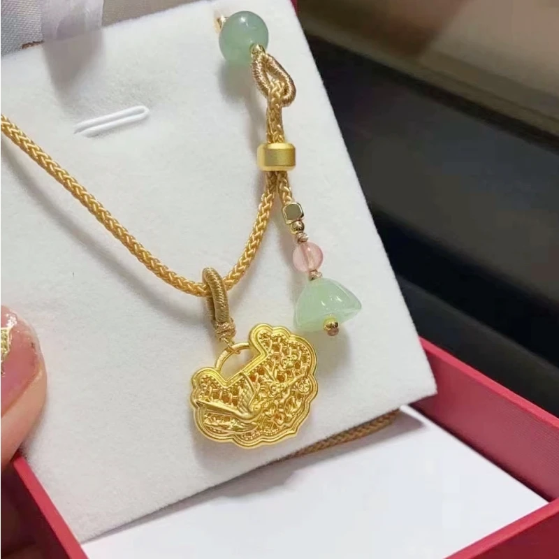 喜上眉梢黄金吊坠女 足金999金锁喜鹊挂坠编织项绳送女友七夕礼物