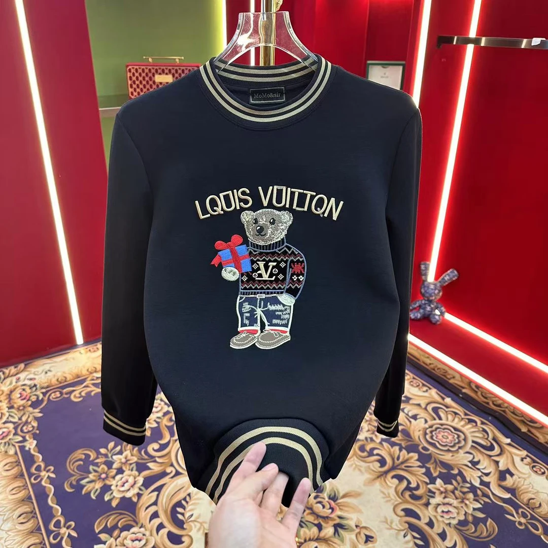 2025春季新款圓領男士輕奢休閑长袖修身設計師刺繡卫衣9009款