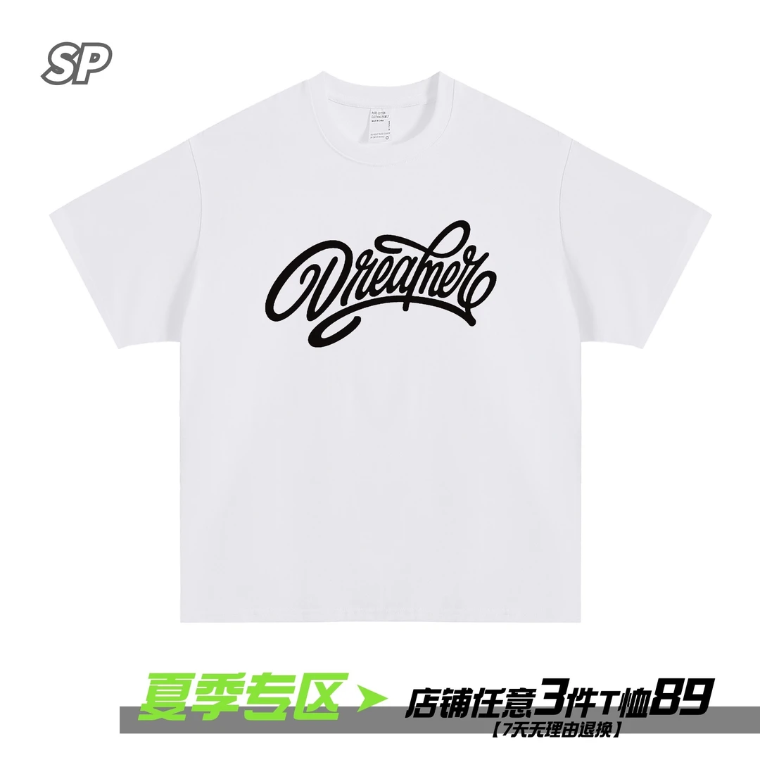 美式高街复古个性字母短袖T恤男夏季微落肩休闲情侣宽松半袖上衣