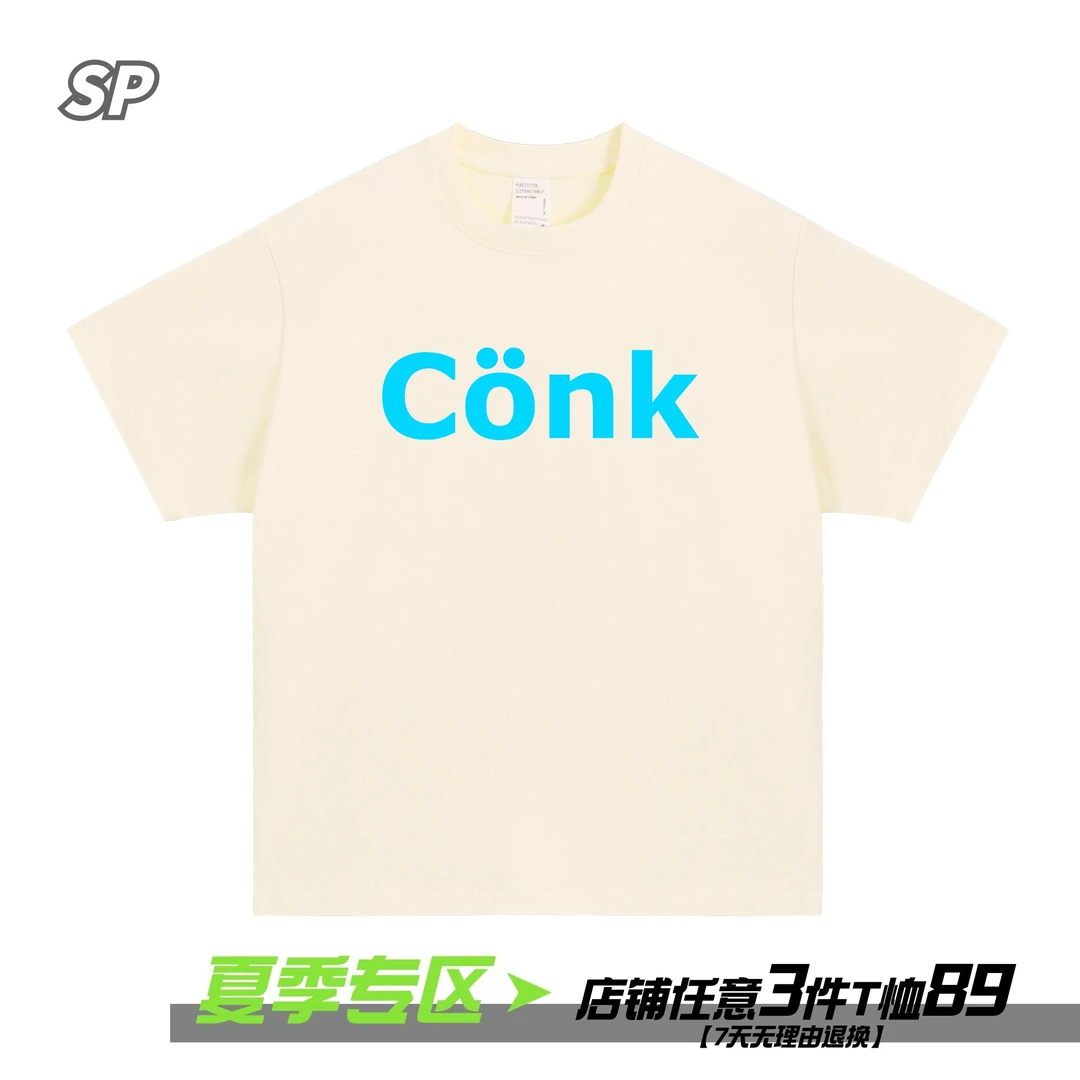 Conk可爱简约个性百搭撞色系夏季高街休闲纯棉短袖体恤男女情侣潮