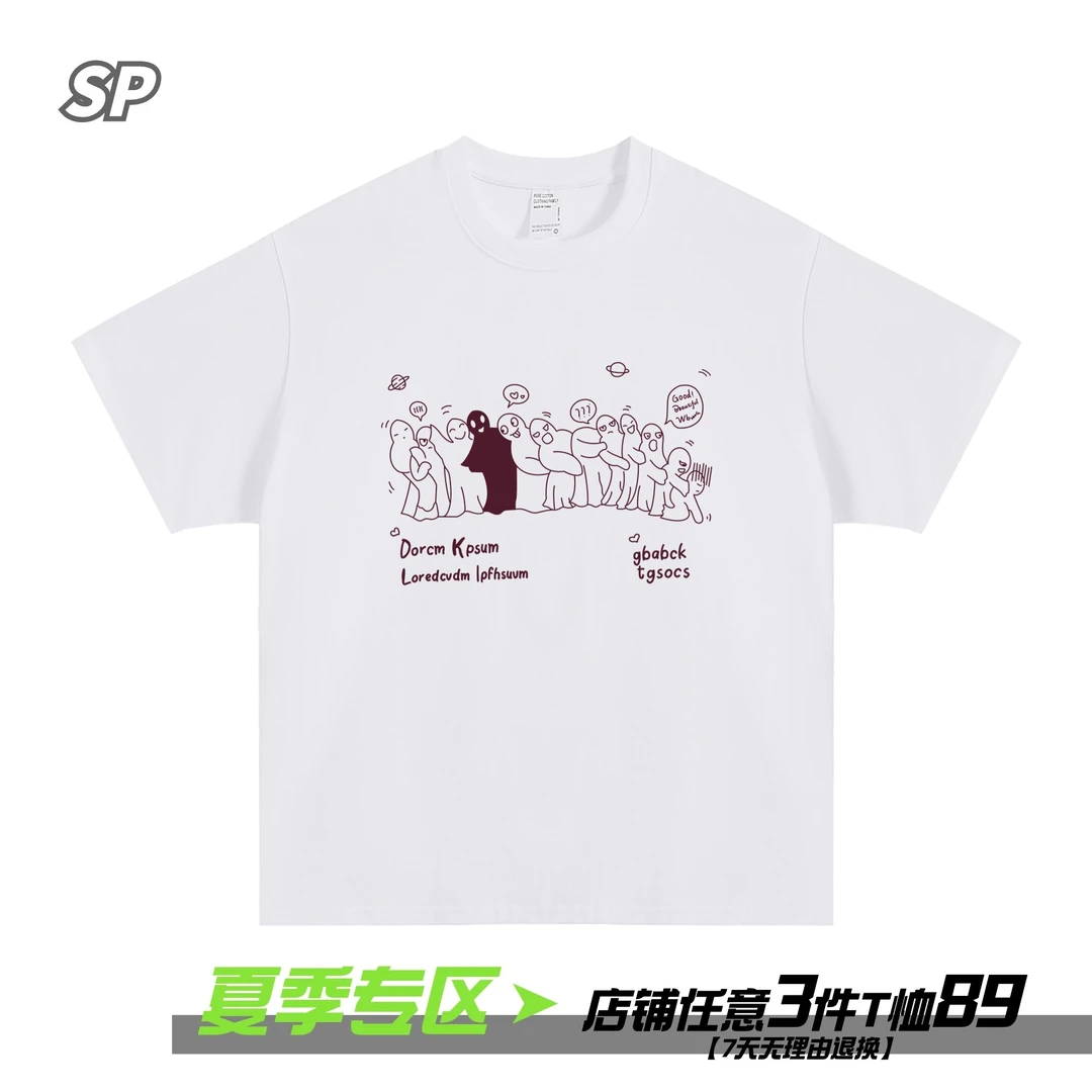 捣蛋幽灵！美式复古纯棉重磅cs短袖t恤春夏2024新款宽松情侣半袖上