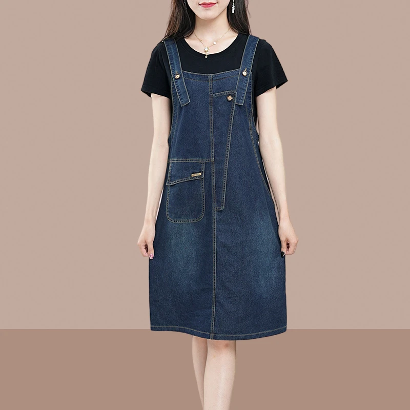 夏2024新款大码女牛仔背带裙吊带裙子休闲假两件连衣裙减龄遮肚子