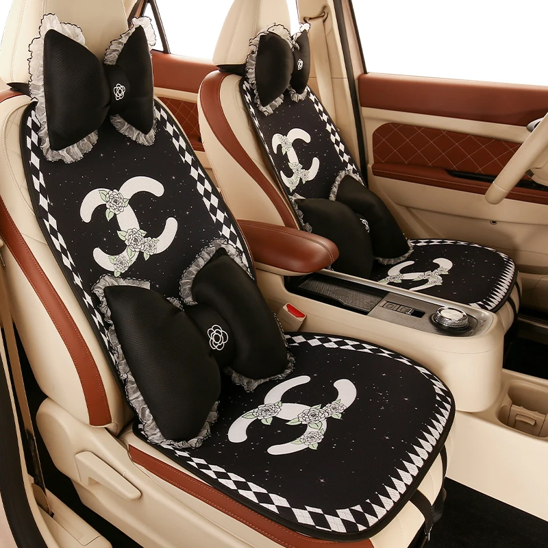 黑色香飞飞汽车坐垫四季通用卡通半包可爱女车内座垫夏季冰丝椅套