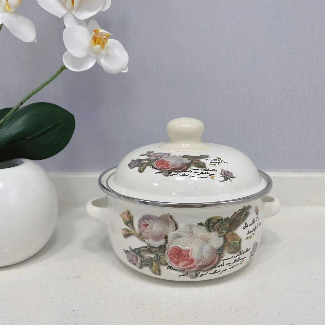 （微瑕）16cm1.2升搪瓷奶锅珐琅锅小汤锅辅食锅泡面碗 白月光