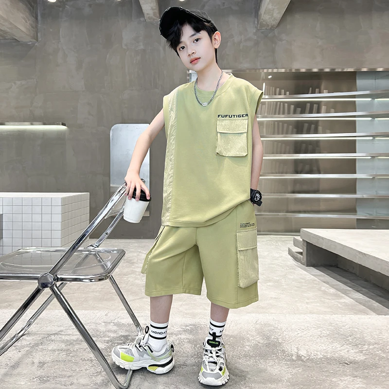 男童夏装背心套装2024新款无袖中大儿童两件套潮【奇斯熊2】BF484