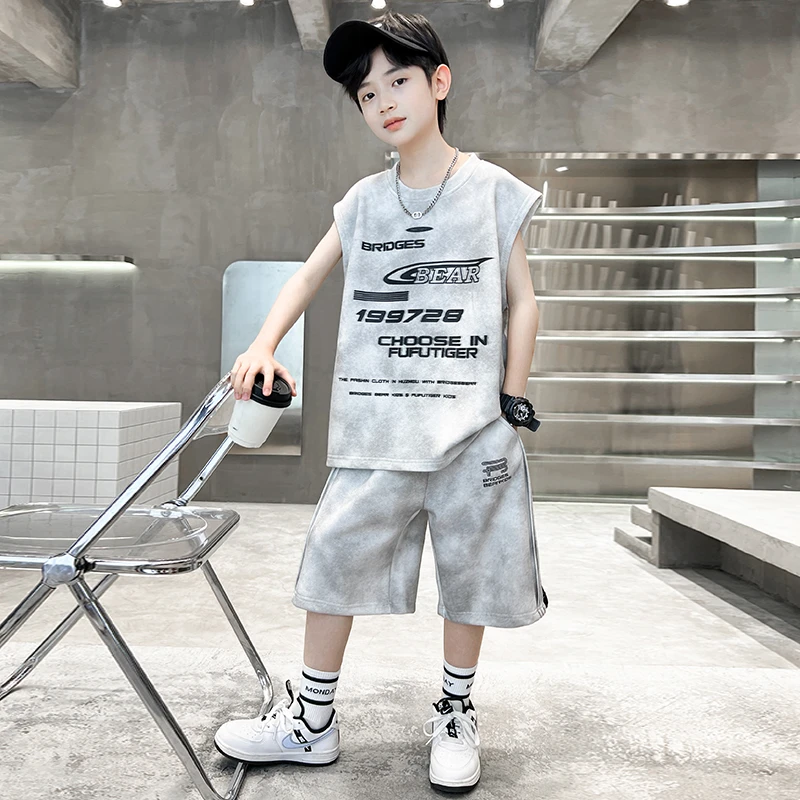 男童夏款背心套装新款中大儿童洋气无袖两件套潮【奇斯熊】BF489
