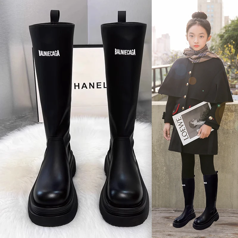 女童长靴2025秋冬新款儿童高靴单靴洋气英伦风中大童高筒靴马丁靴