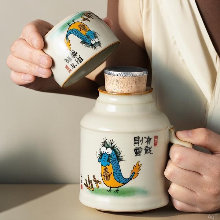 汝窑小暖壶有龙则灵马克杯子陶瓷时尚办公泡茶杯水杯家用保温瓶