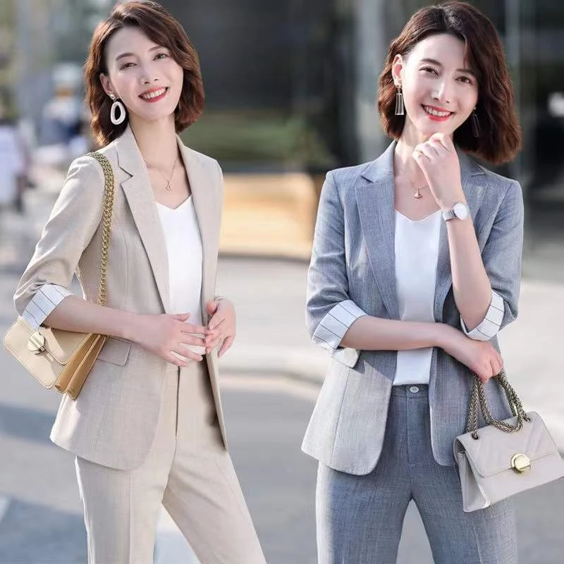小个子女性西装套装夏薄款韩版休闲女神范两件套职业装西服女