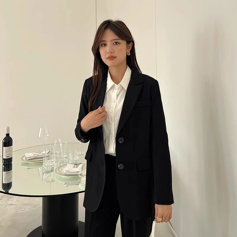 西装套装女大码职业装正装女大学生面试工作小个子西服黑色外套秋