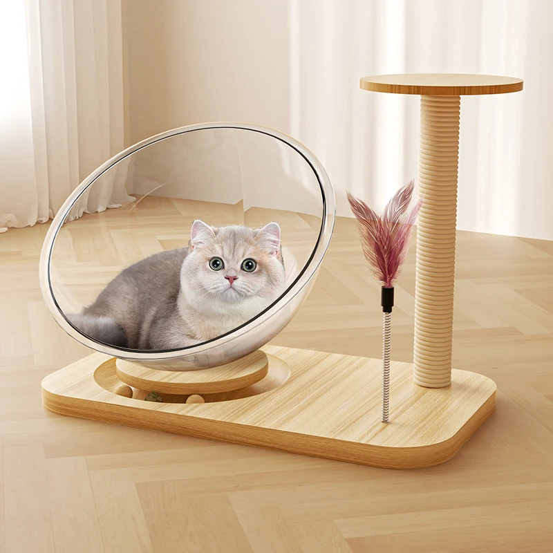 【直播宠粉】太空舱猫窝夏季透明转盘四季通用猫玩具猫床半封闭冰窝