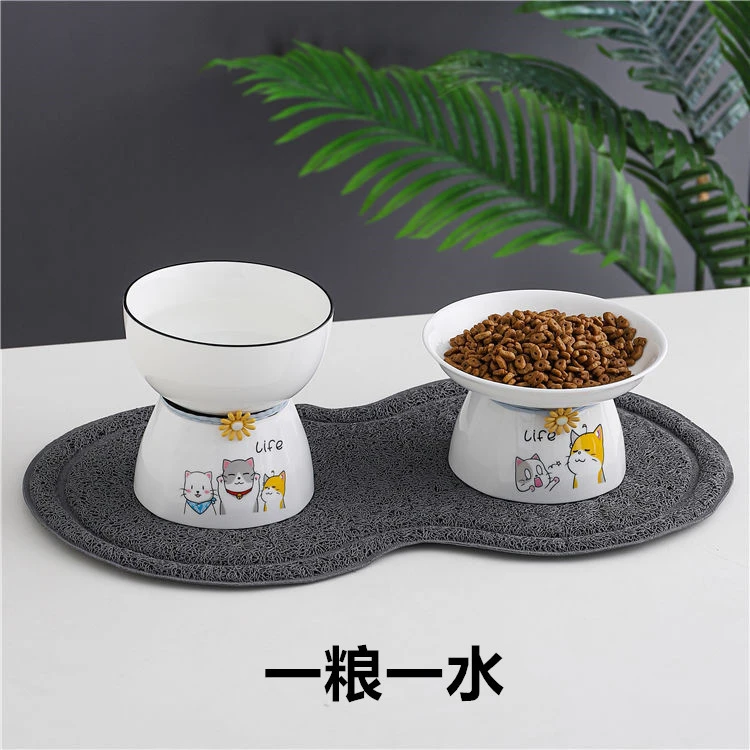 猫碗陶瓷猫食盆宠物碗猫咪喝水碗粮碗一体加高饭碗狗狗碗不易打翻