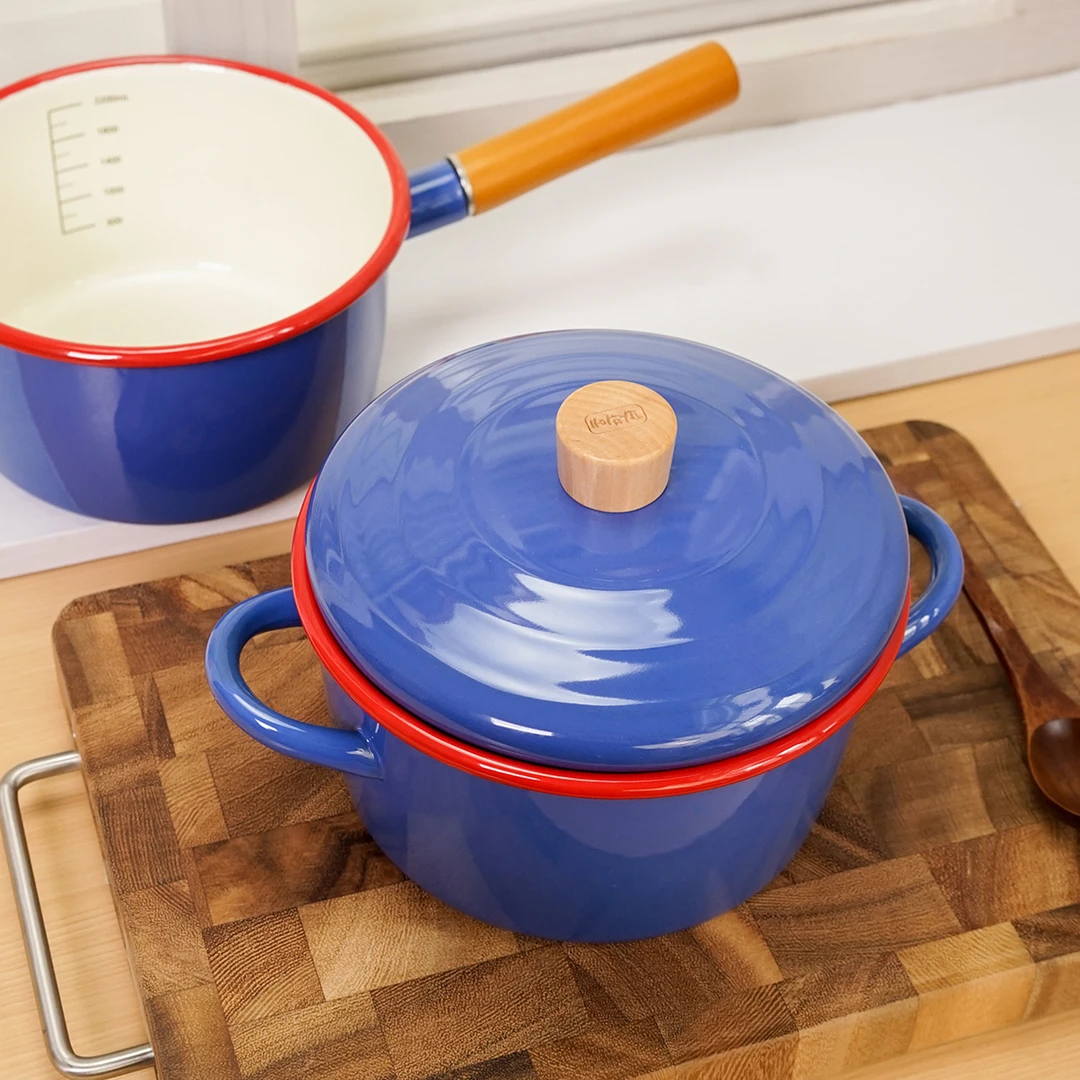 韩国高定款珐琅搪瓷加厚汤锅奶锅组合套装平底小火锅电磁炉燃气用