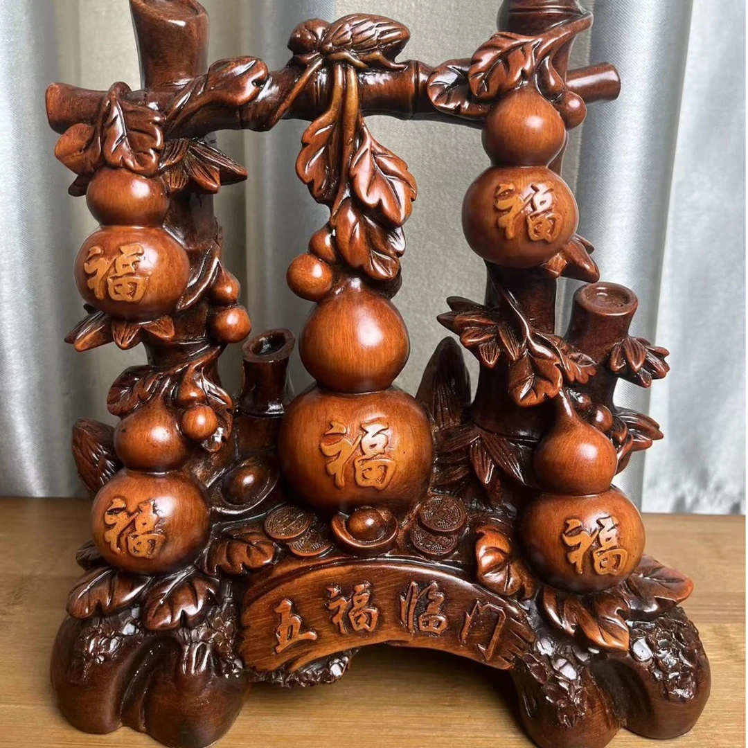五福临门整雕摆件（23cm*9cm*29cm）雕刻高端葫芦摆件