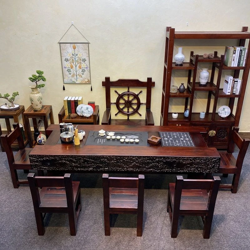 中式船木大气实木茶桌套装简约茶桌椅阳台喝茶桌茶几家用客厅茶台