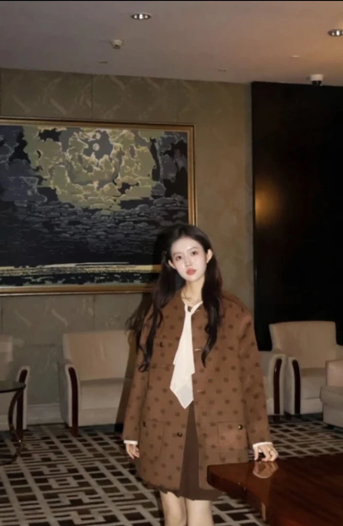 哥弟新中时尚式秋冬韩版中长款圆领双面呢大衣外套 1400725