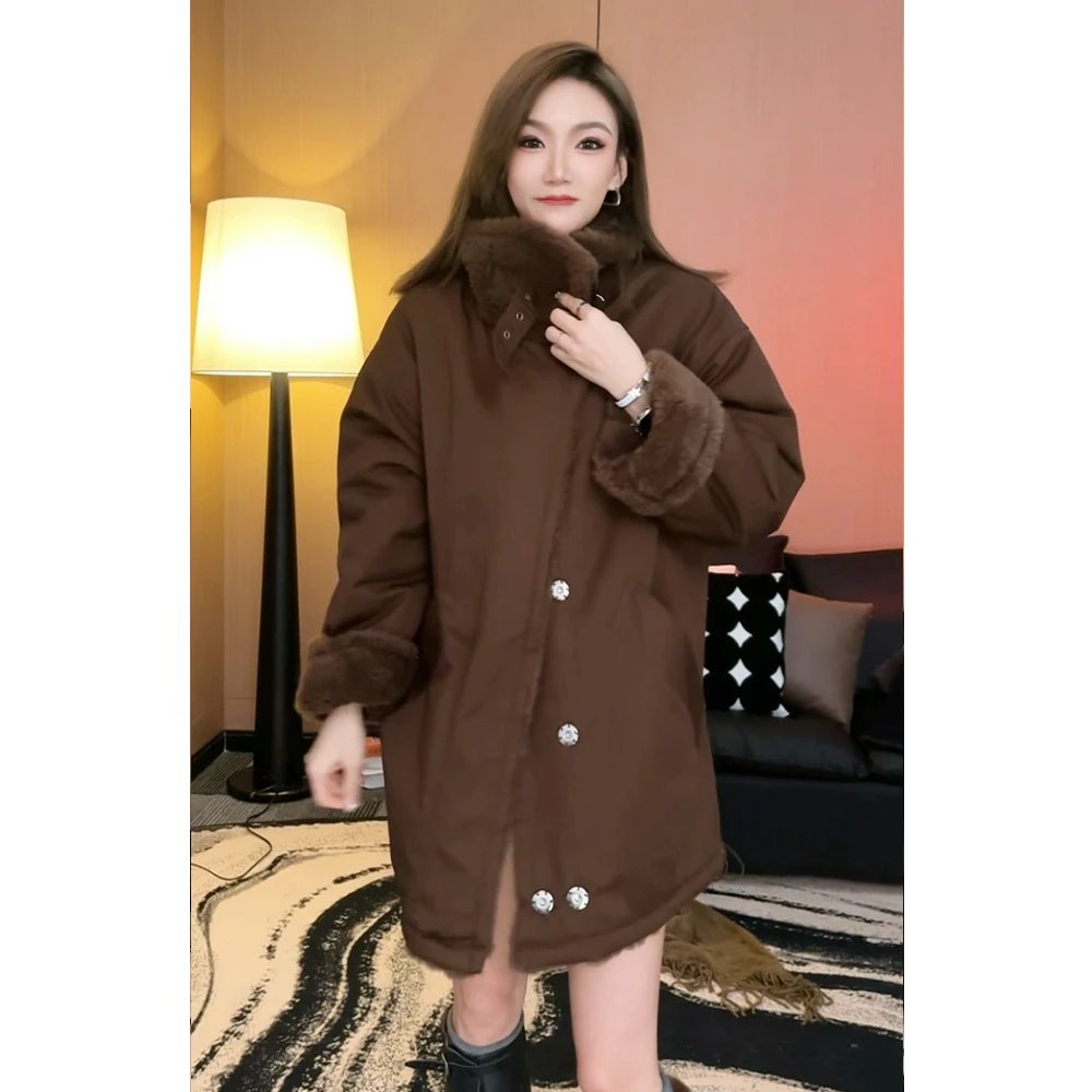 新款立领两面穿设计感毛毛外套女百搭大口袋拼接款