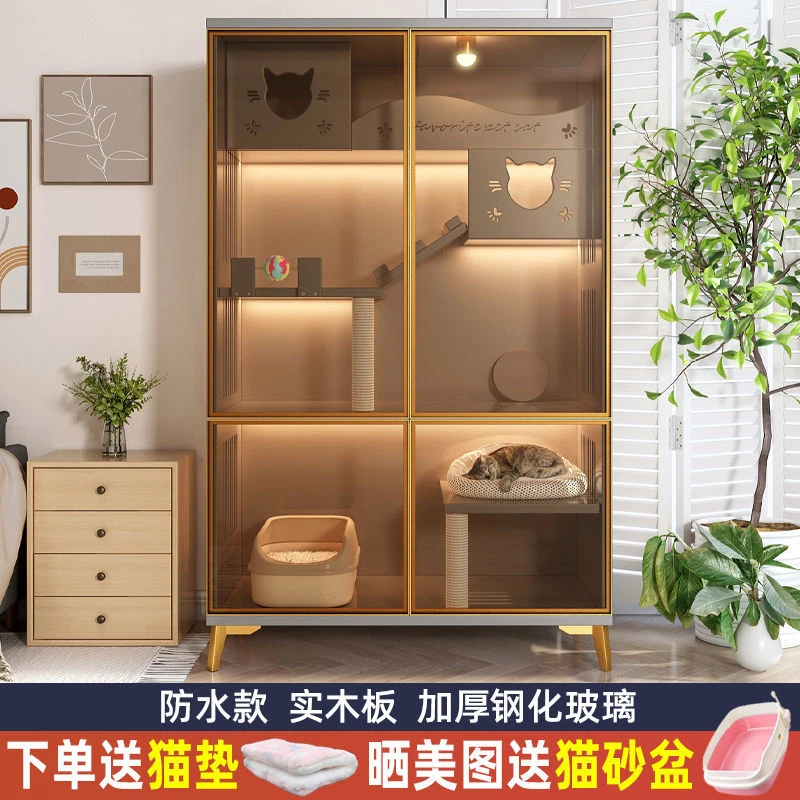 猫笼子木制猫别墅豪华猫柜子家用室内大空间猫咪双层三层透明猫窝