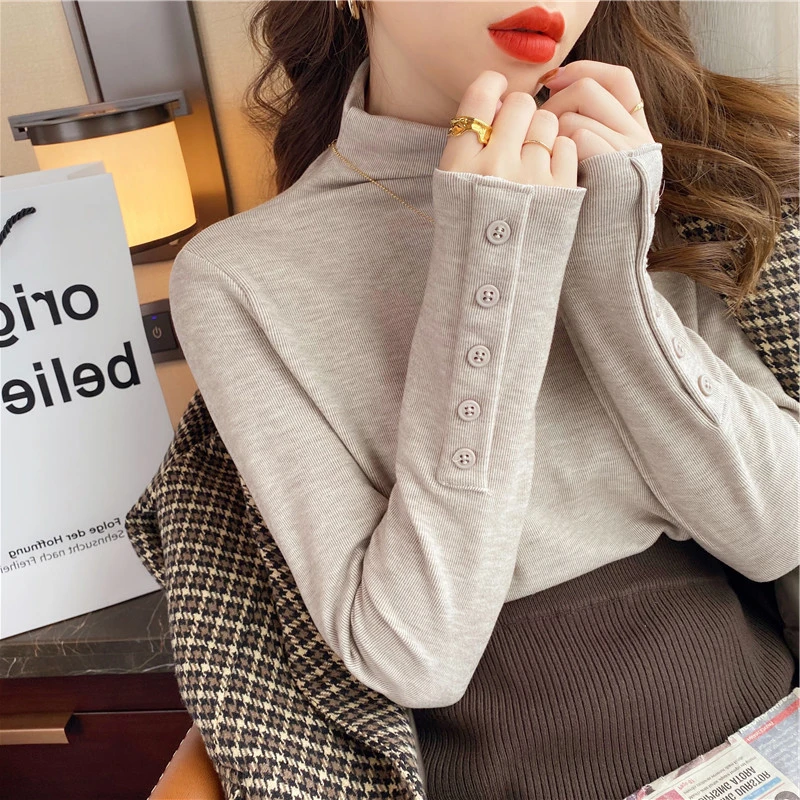 秋冬百搭加厚显瘦时尚磨毛双面打底衫女洋气加绒欧货内搭长袖上衣