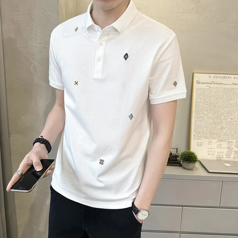夏季男士翻领POLO衫刺绣冰感棉质短袖t恤衫轻奢小清新短袖透气