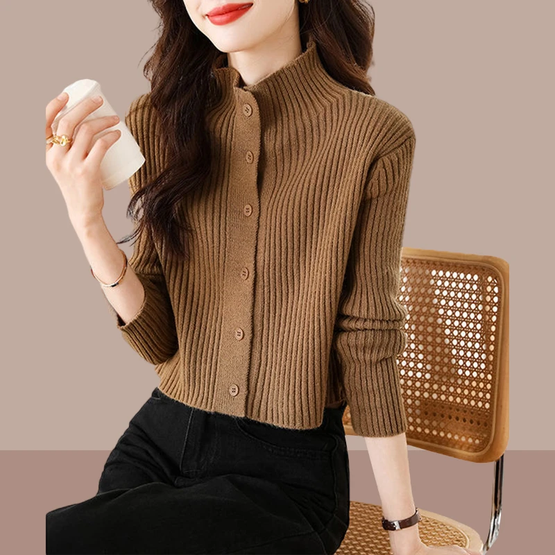 秋冬季慵懒风半高领针织上衣女装2024新款时尚显瘦爆款长袖毛衣女