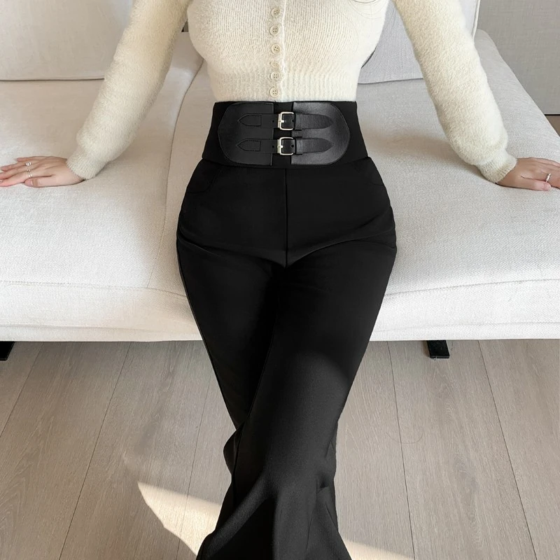 米诺狄微喇西装裤冬季2023新款加厚加绒喇叭裤高腰显瘦拖地马蹄裤