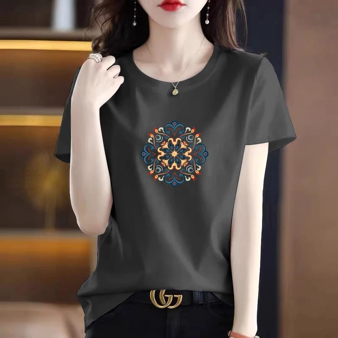米诺狄上衣女2025新款爆款夏季时尚正肩百搭圆领舒适透气短袖T恤