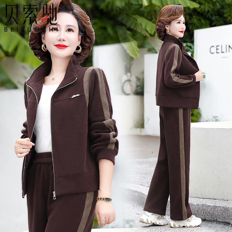 大码卫衣新款秋冬季女减龄冬装中老年运动服婆婆洋气妈妈套装气质