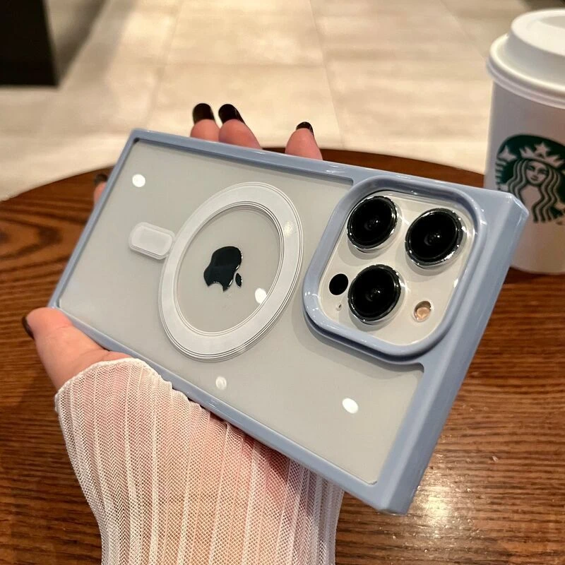 高颜值方形磁吸充电苹果14promax手机壳简约iPhone12透明套13proM