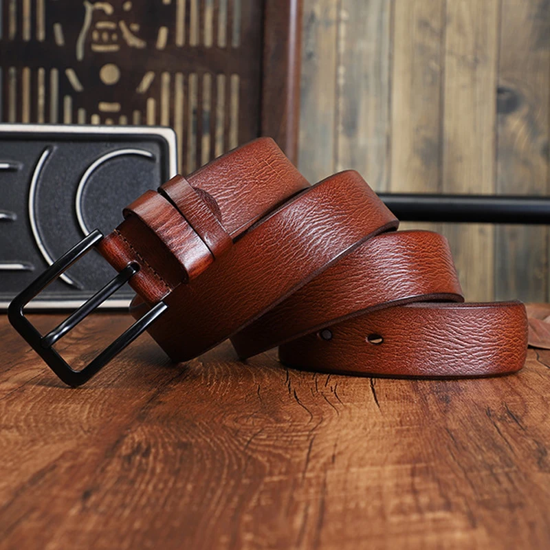 男士皮带合金针扣腰带头层牛皮休闲新款裤带时尚百搭真牛皮皮带