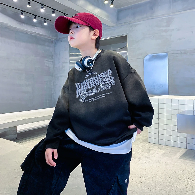 儿童2025新款韩式男童酷帅清新春秋款渐变卫衣时尚宽松潮牌上衣