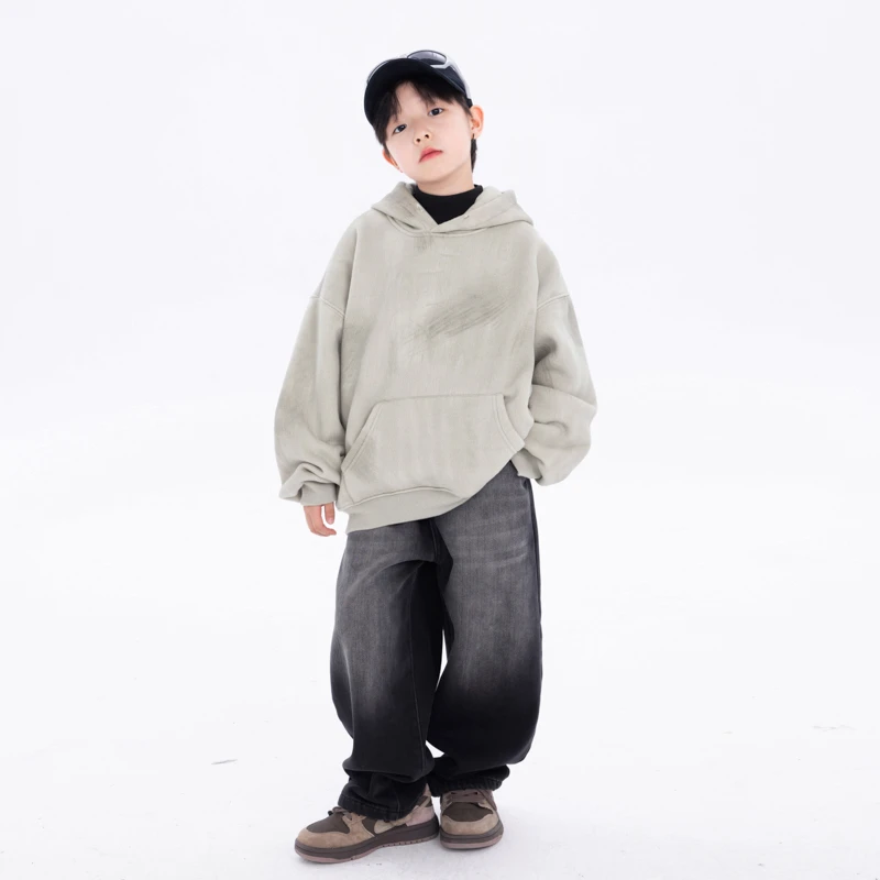男童2025新款韩系潮流连帽加绒卫衣冬季儿童酷帅加厚保暖上衣