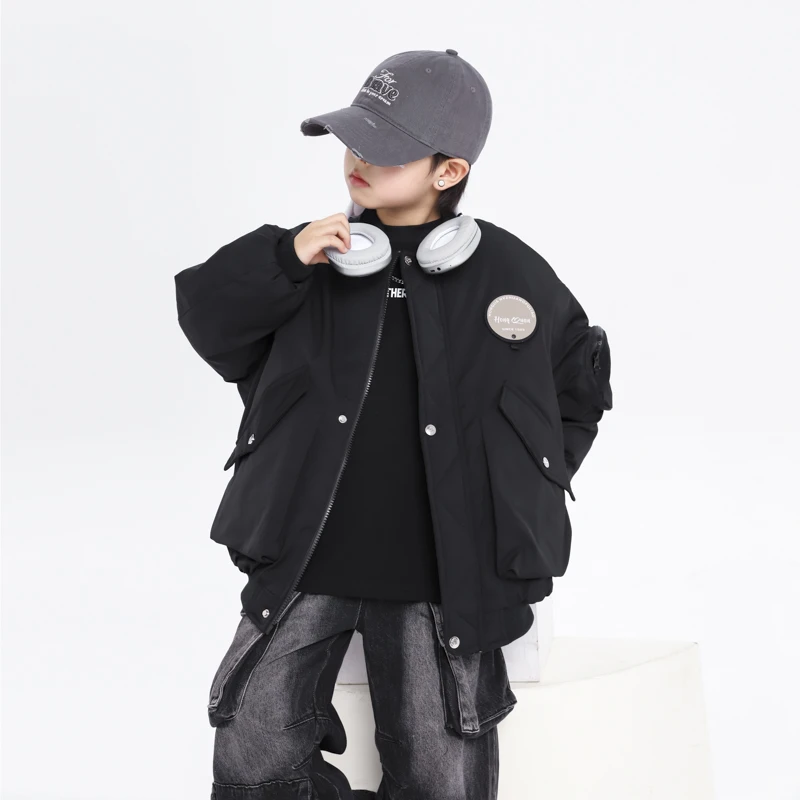 【现货现发】男童2025新款韩版潮流痞帅冬加厚工装棉服儿童夹棉外套