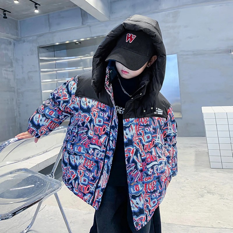 BABY&HH【现货现发】潮童2025新款韩版潮流厚冬羽绒服保暖连帽外套