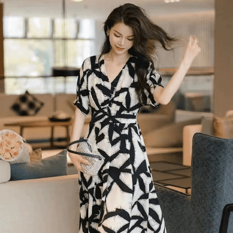 【L166】GK线下899！百搭款！定制经典~夏季落肩收腰显瘦时尚连衣裙