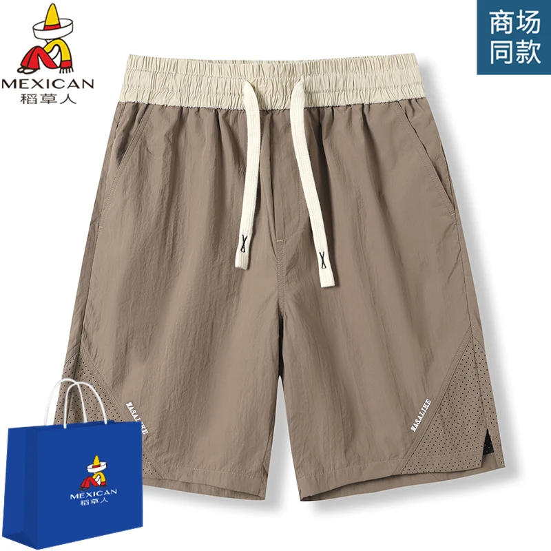 Mexican/稻草人短裤男夏季薄款休闲五分裤男士宽松速干纯色中裤潮