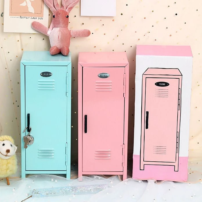 小屋收纳柜桌面化妆品带锁收纳盒少女铁质可爱少女心小柜铁盒家用