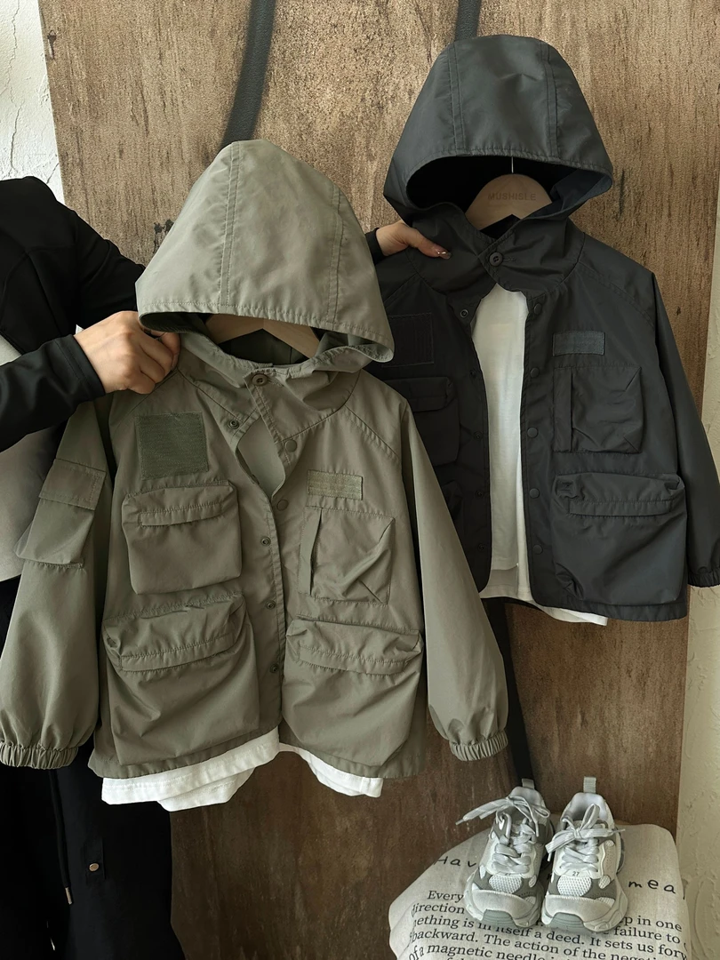 【2024新款】阿又秋季童装儿童男童中大童日系工装连帽外套99057Q