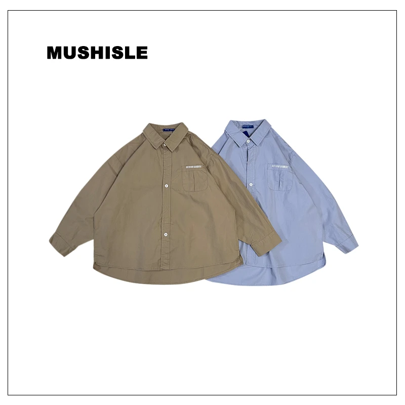 阿又秋季男童纯色翻领纯色春秋上衣儿童宽松外套潮百搭洋气239339