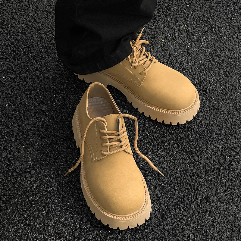 大头德比鞋高级感哑光大黄靴休闲皮鞋男女夏季英伦增高7CM情侣鞋