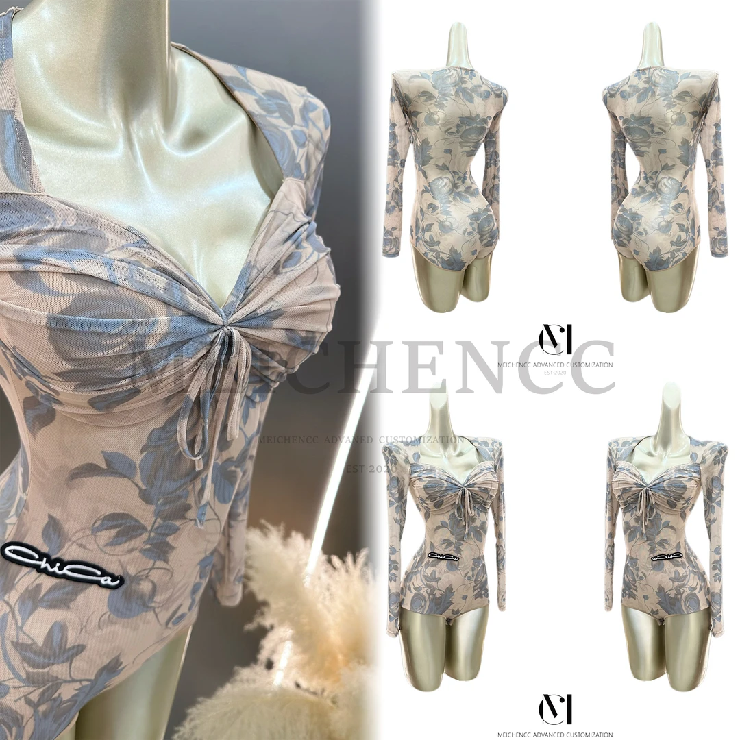 美辰舞轻奢优雅国风水墨印花蕾丝长袖广场舞套装2025新款爆款